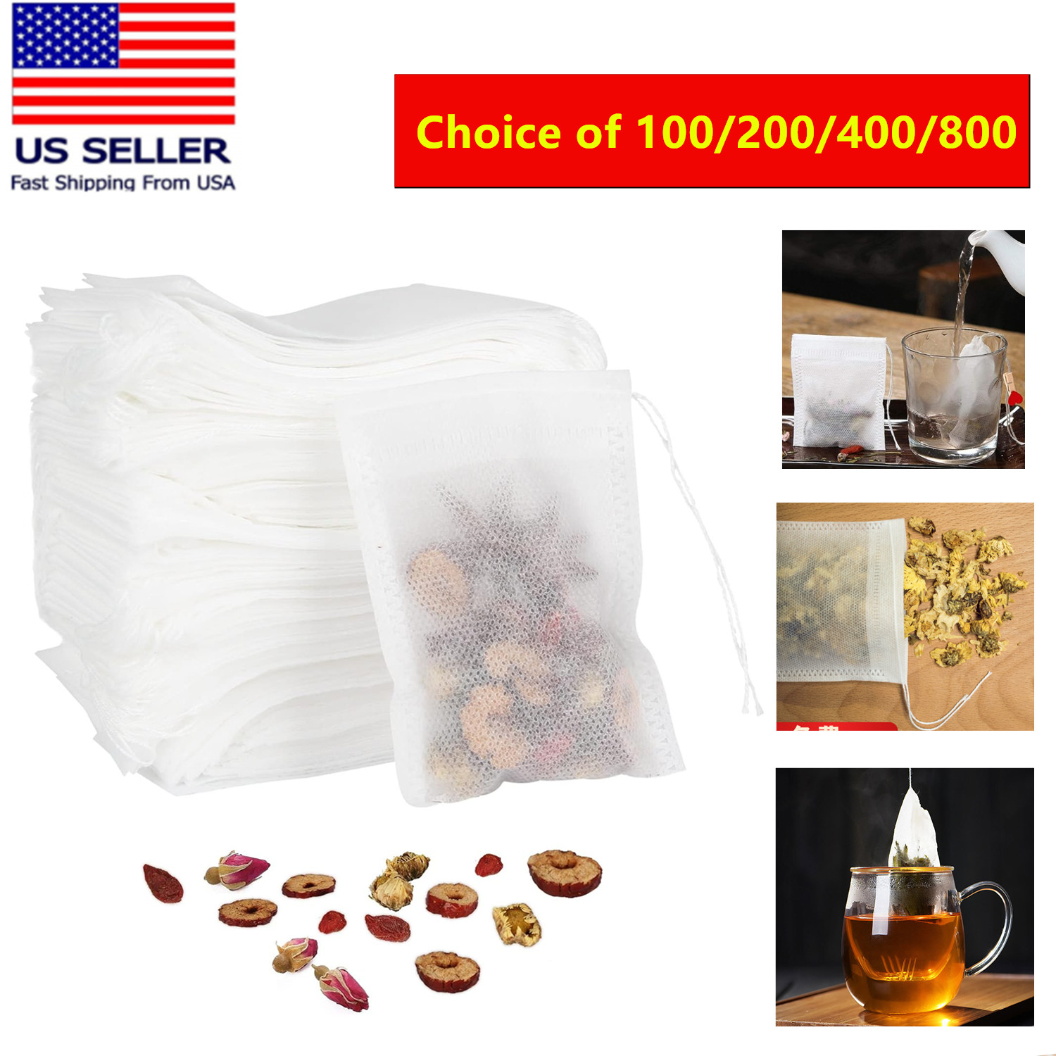 100-800 PCS Non-woven Tea bag Filter Empty Teabags Herb Loose Drawstring Bag