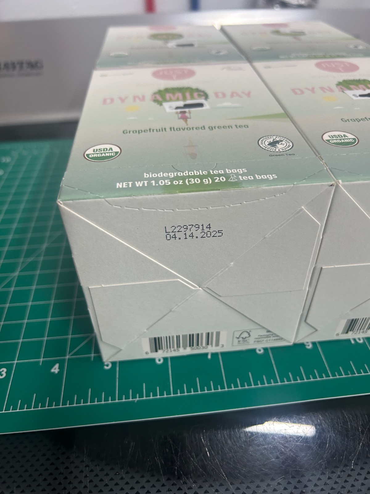 4-pack lot 20CT JUST T Dynamic Day Grapefruit flavored organic GREEN tea