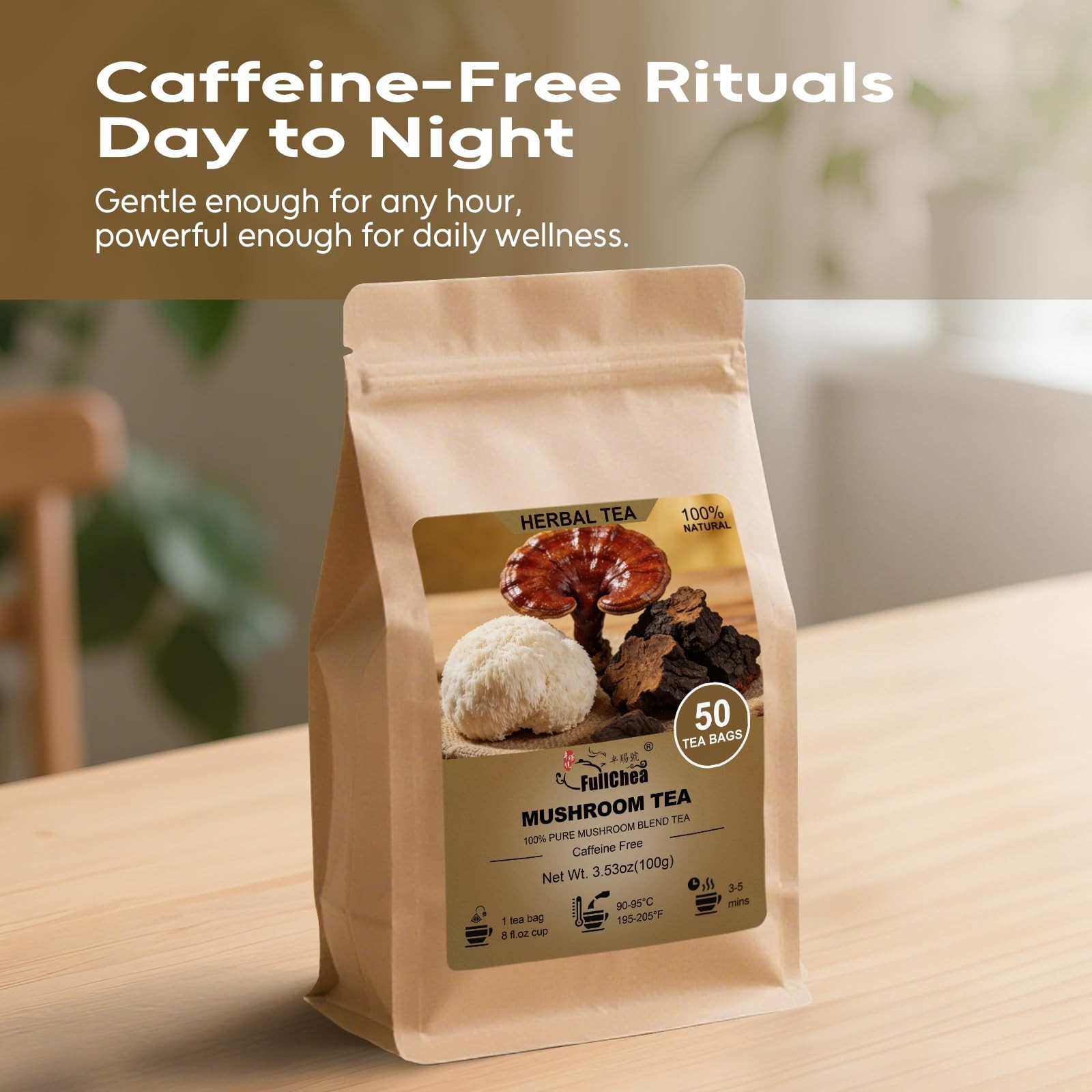 Mushroom Tea, 50 Teabags Mushroom Blend Herbal Tea with Lion’s Mane, Reishi…