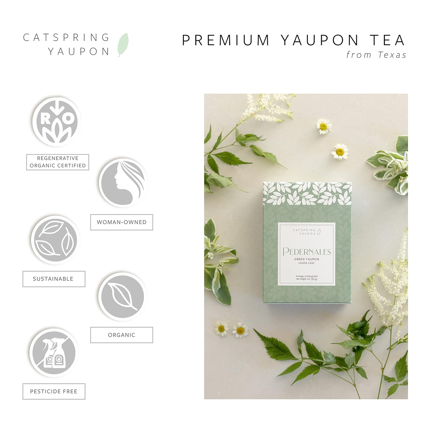 Pedernales – Green Yaupon Yaupon Box of Loose Leaf Yaupon – Naturally Caffeinate