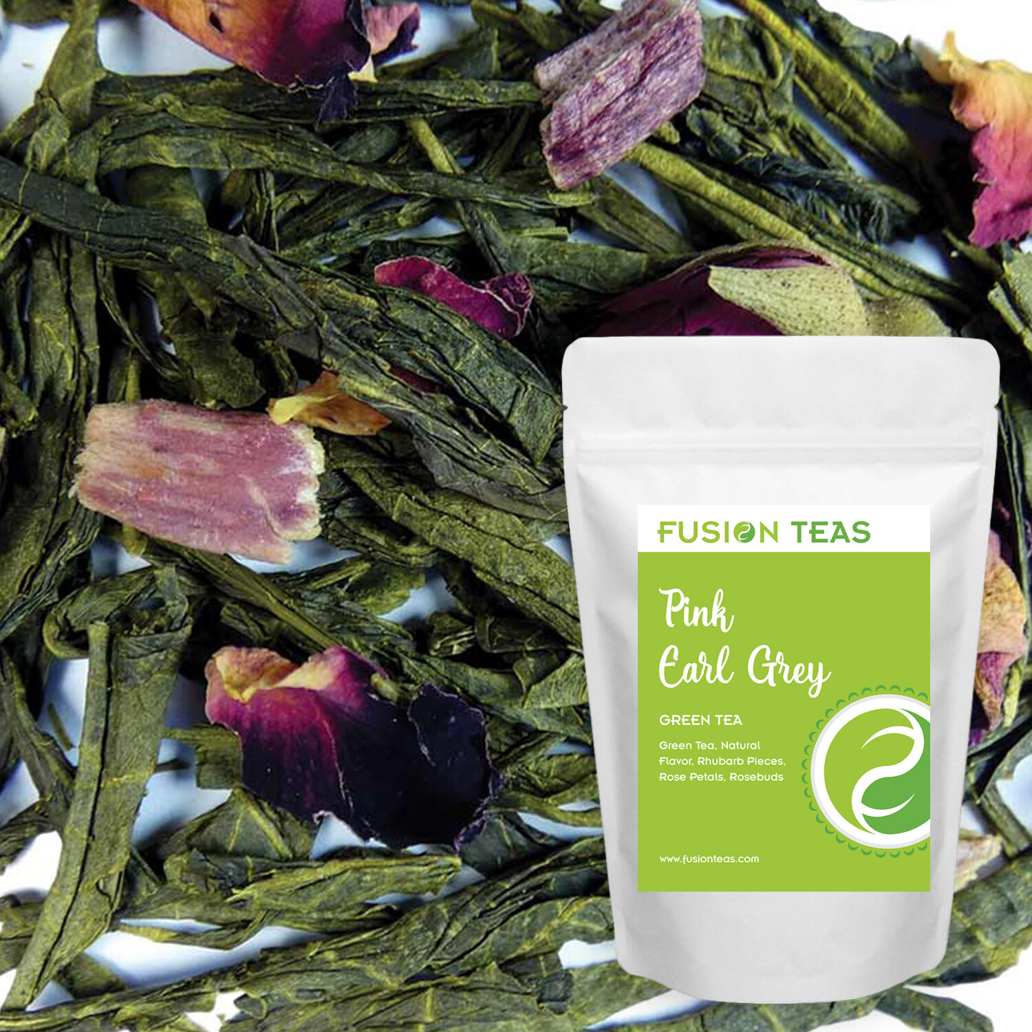 Pink Earl Grey Green Tea – Loose Leaf Rose/Rhubarb Blend- Fusion Teas