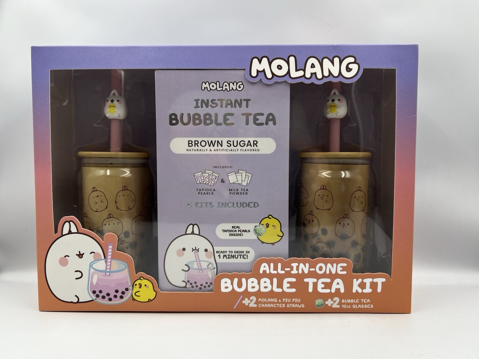 Molang All-In-One Bubble Tea Kit Brown Sugar 6 Milk Tea 6 Tapioca 2 Glasses
