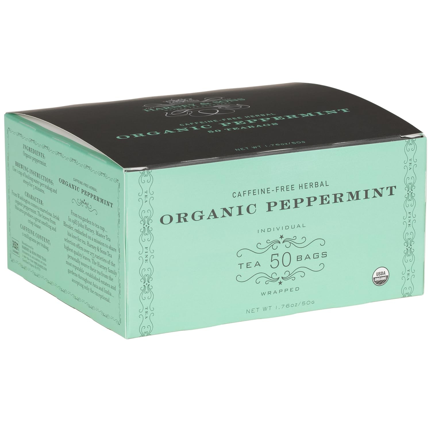 Harney & Sons Organic Peppermint Tea 1.76oz/50g 50 Count (Pack of 1), Green