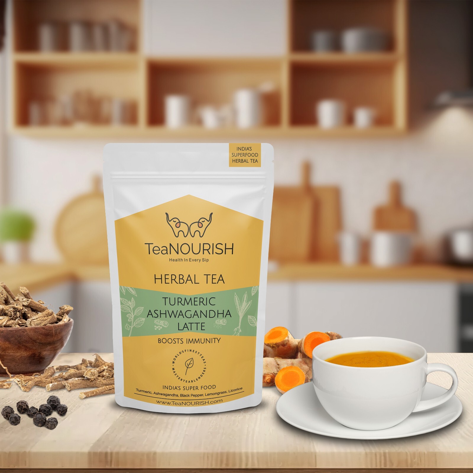 TeaNOURISH Turmeric Ashwagandha Latte Golden Milk Powder for Immunity Support