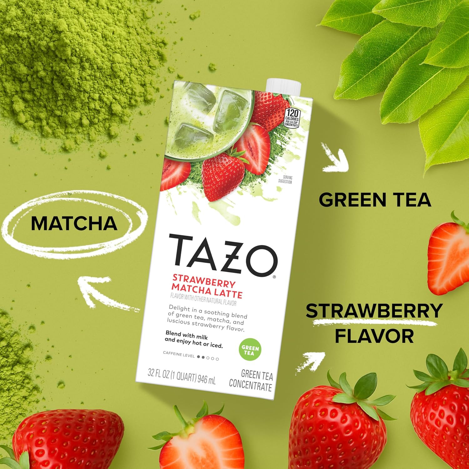 TAZO Strawberry Matcha Latte Concentrate, Sweetened Green Tea and Matcha Flavor,