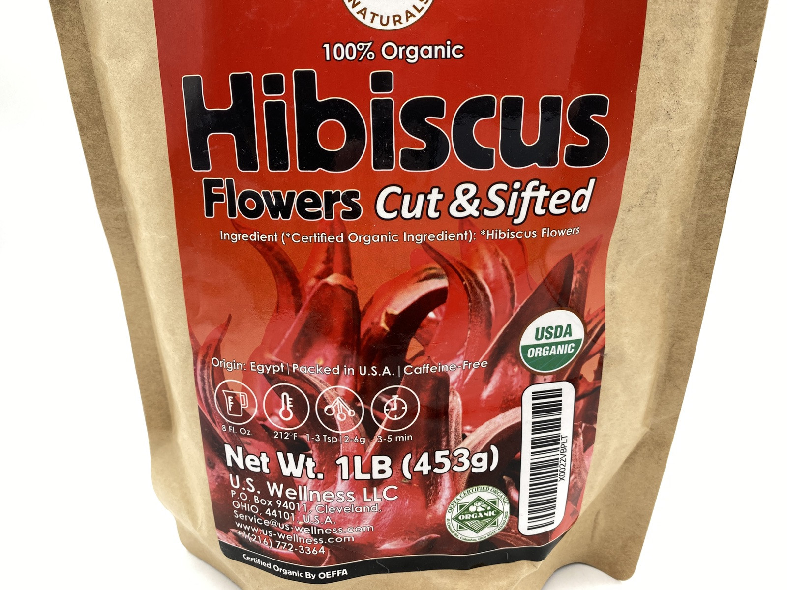 Hibiscus Tea 1LB (16Oz) 100% CERTIFIED Organic Hibiscus Flowers Herbal Tea