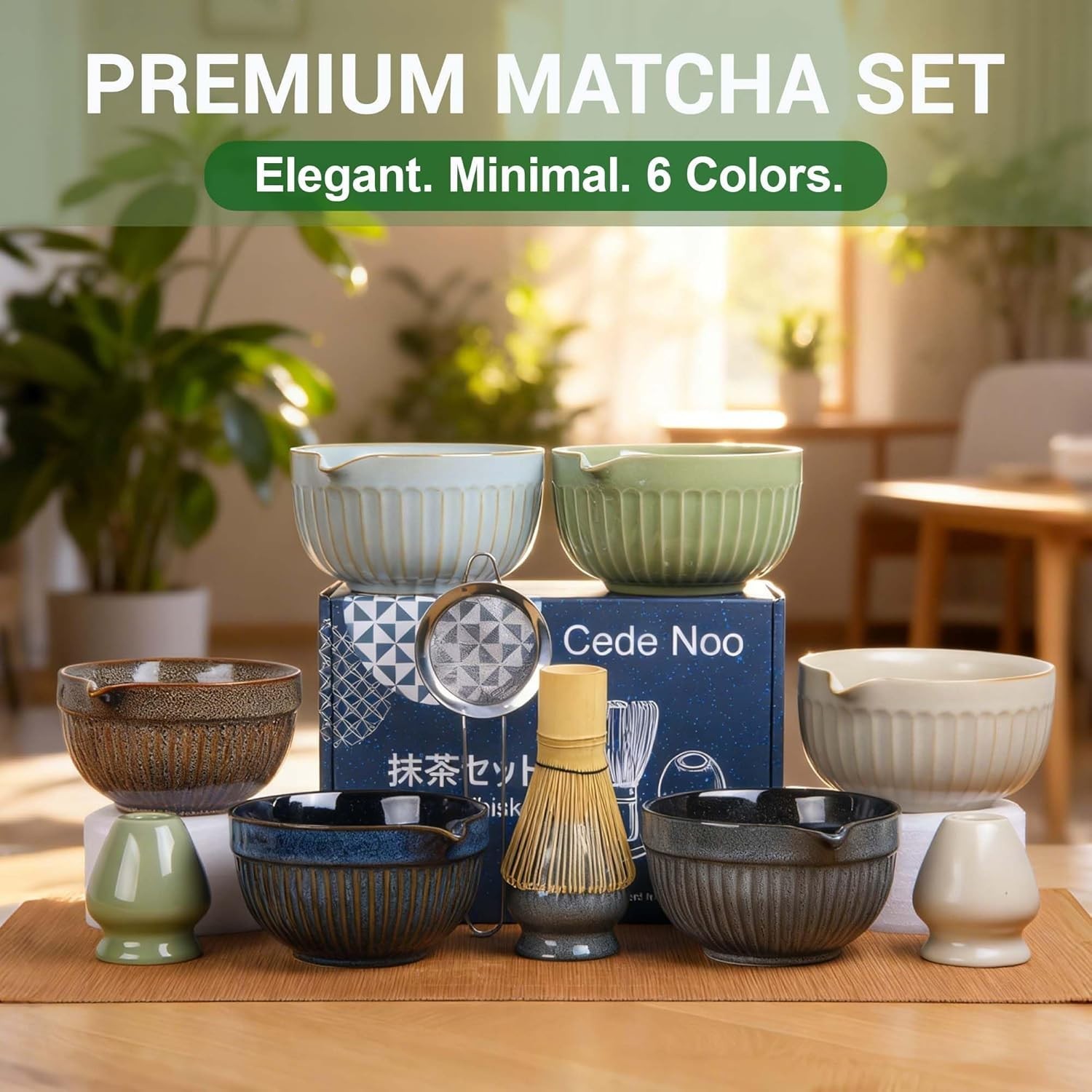Set Matcha 7 Piezas con Bowl 18oz Batidor Bambú y Accesorios Ceremonia Japonesa