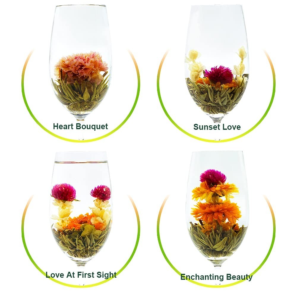 Artisan Blooming Tea Flowers – 12 Individually Wrapped Green Tea Bouquets