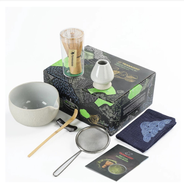 TEANAGOO Matcha Tea Set Featuring Handcrafted Bamboo Whisk, 7 Piece Kit