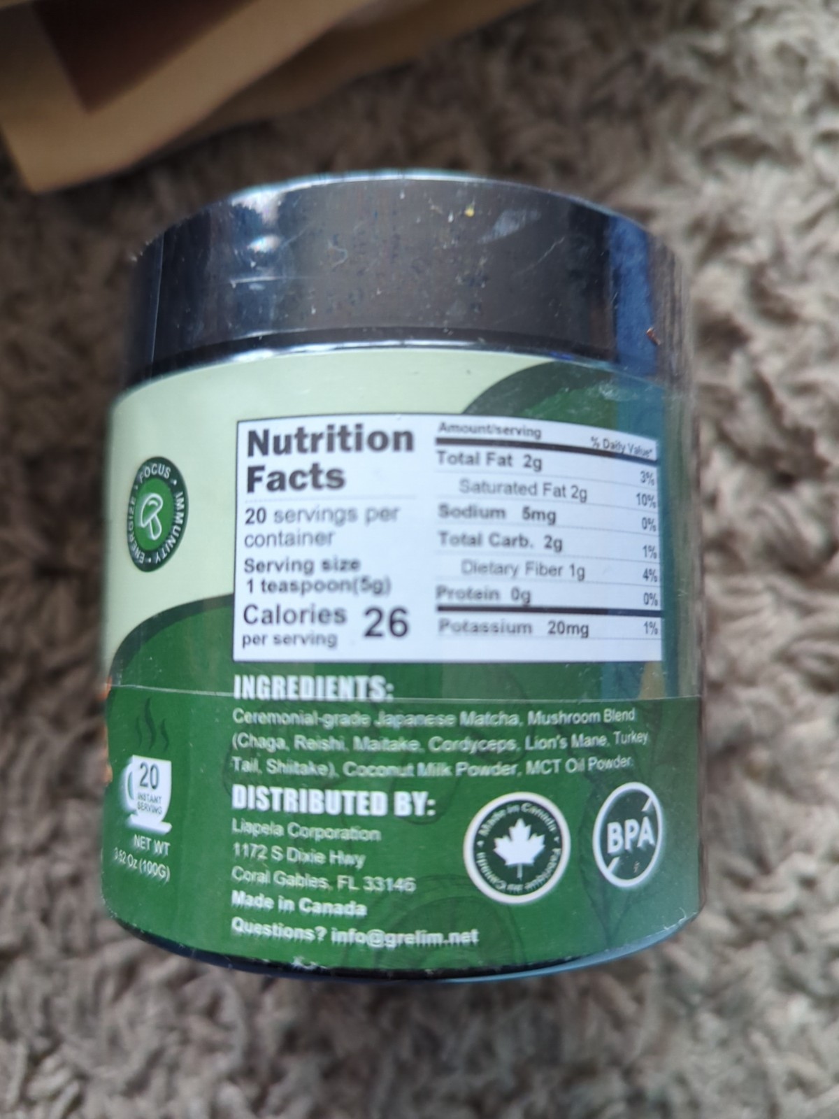 Grelim Mushroom Matcha Lot Of 2- 40 Servings EXP 12/25/27