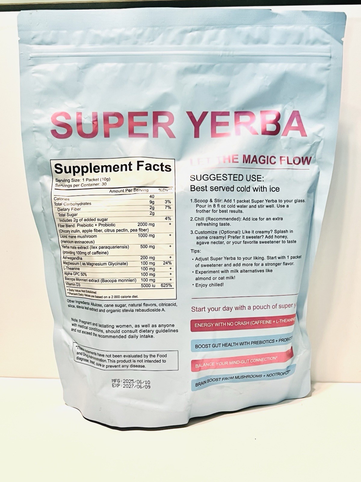 Super Yerba Raspberry Lemonade Tea Drink Mix Packets -30 count– Lot of 4