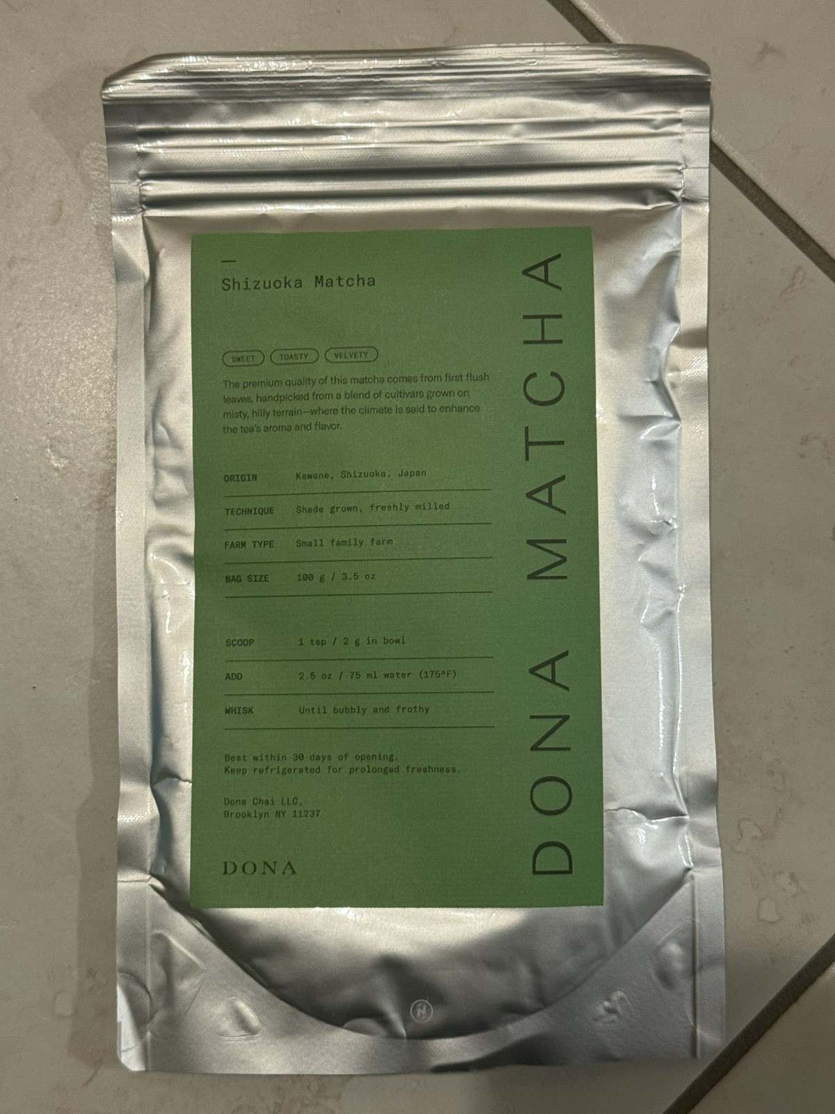 Dona Ceremonial Grade Matcha Milled from Wazuka Kyoto Family Tea Estate 100G BAG