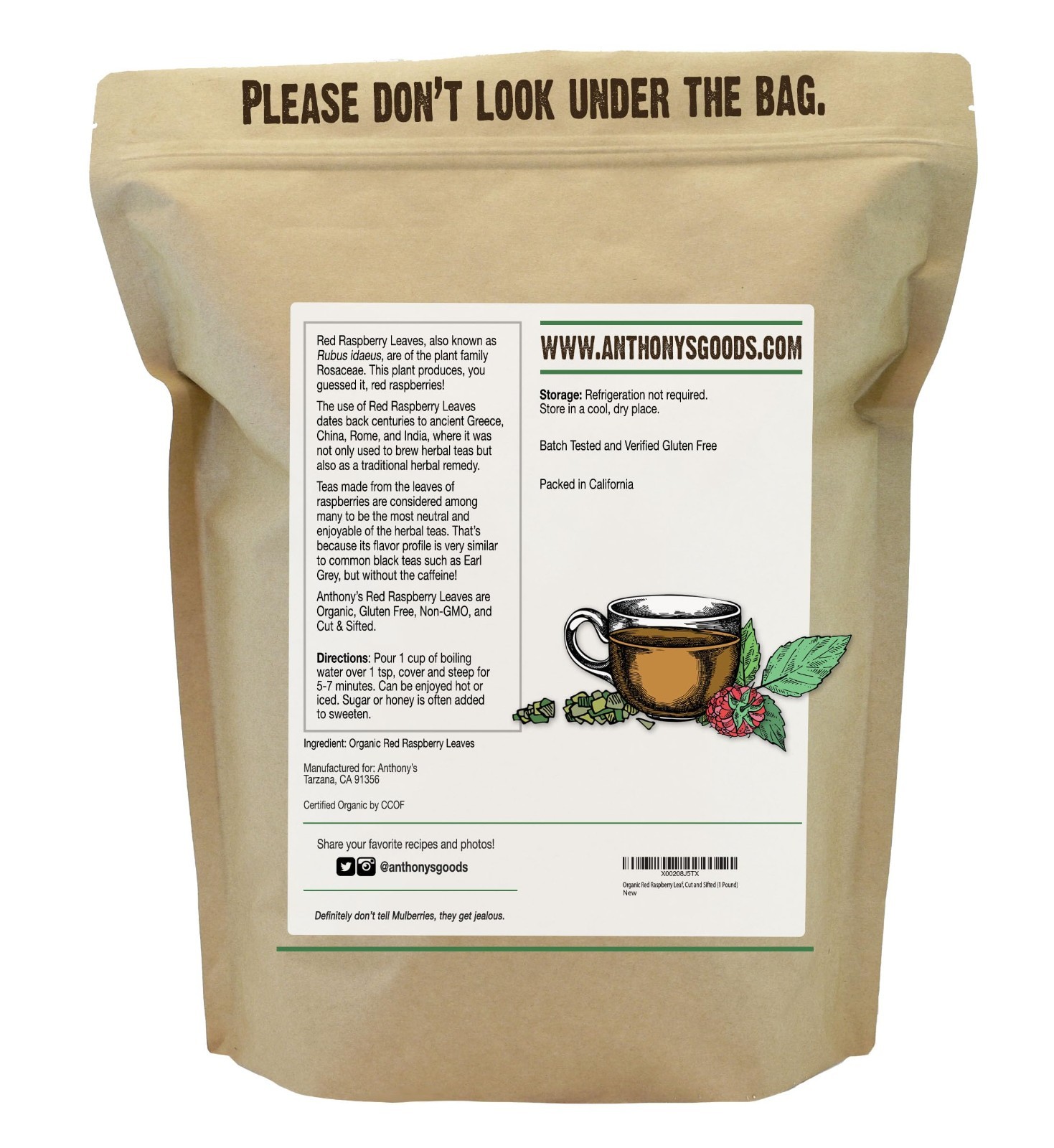 Organic Red Raspberry Leaves 1 lb – Cut & Sifted, Gluten Free, Non-GMO, Keto Fri