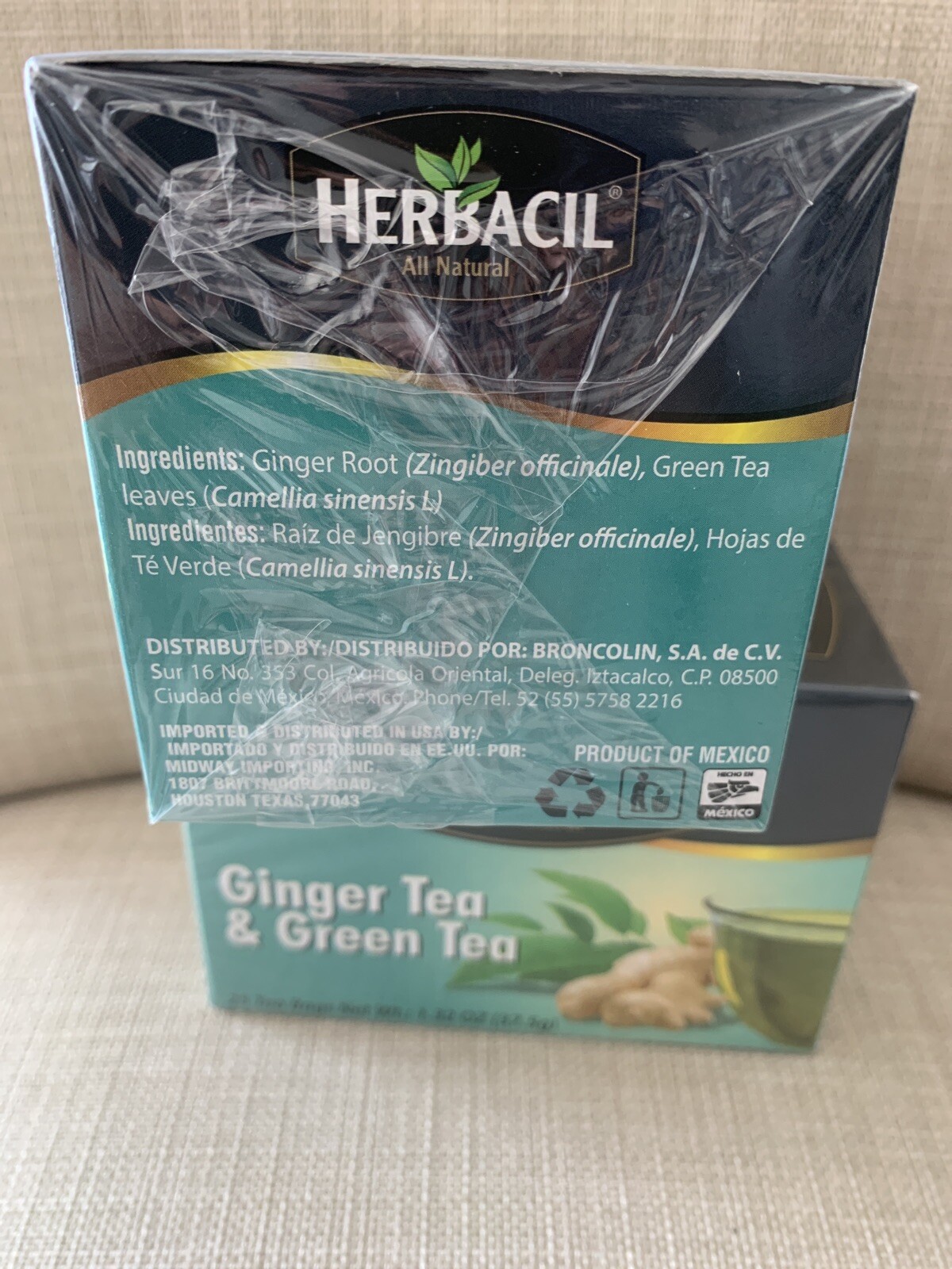 Te de Jengibre Y Te Verde 50 Tea Bags Ginger Tea Green Tea Natural 2 Pack