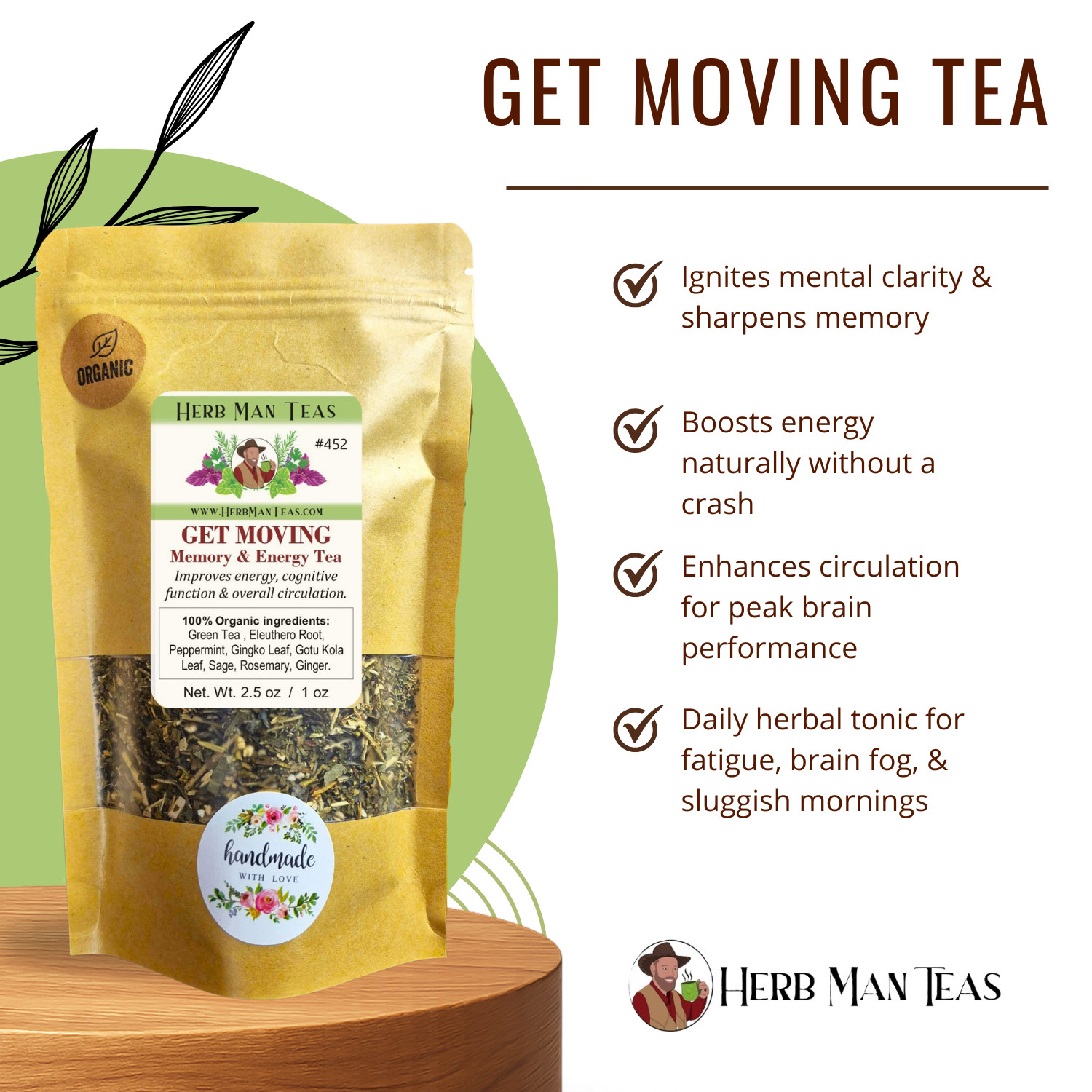GET MOVING TEA -Memory & Energy Tea to improve focus, memory by master herbalist