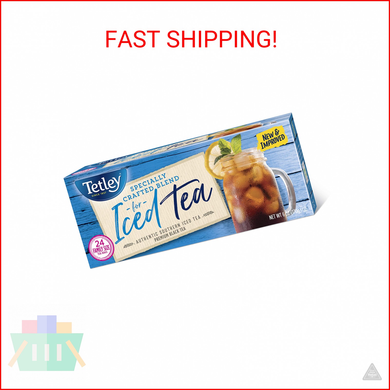 Tetley Black Tea, Iced Tea Blend, Family Size, 24 Round Tea Bags