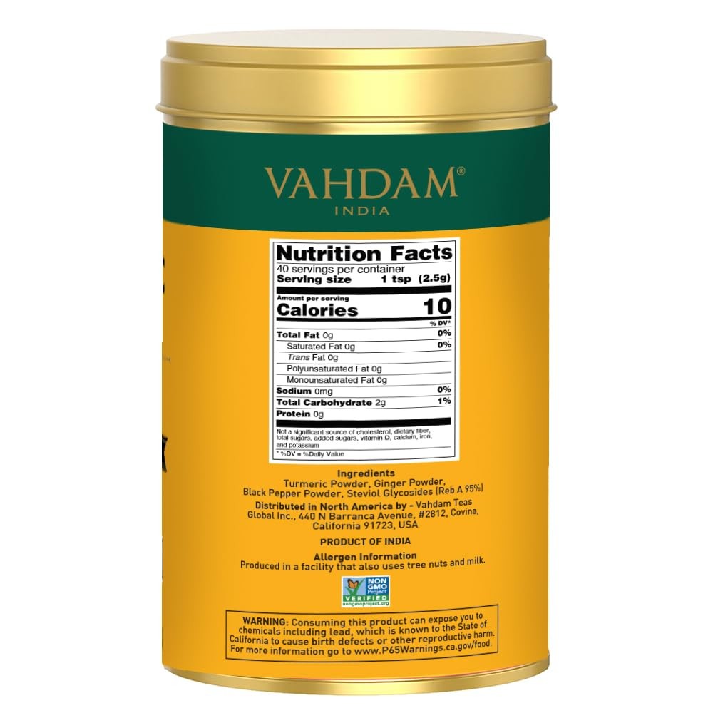 , Golden Milk Powder/Turmeric Ginger Latte Mix (100g, 40 Cups) Caffeine-Free …