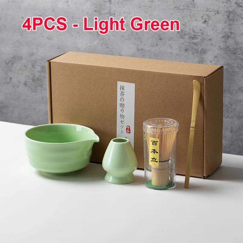 4PCS Matcha Set Bamboo Whisk Teaspoon Ceramic Bowl Tranditional Tea Sets Home Te