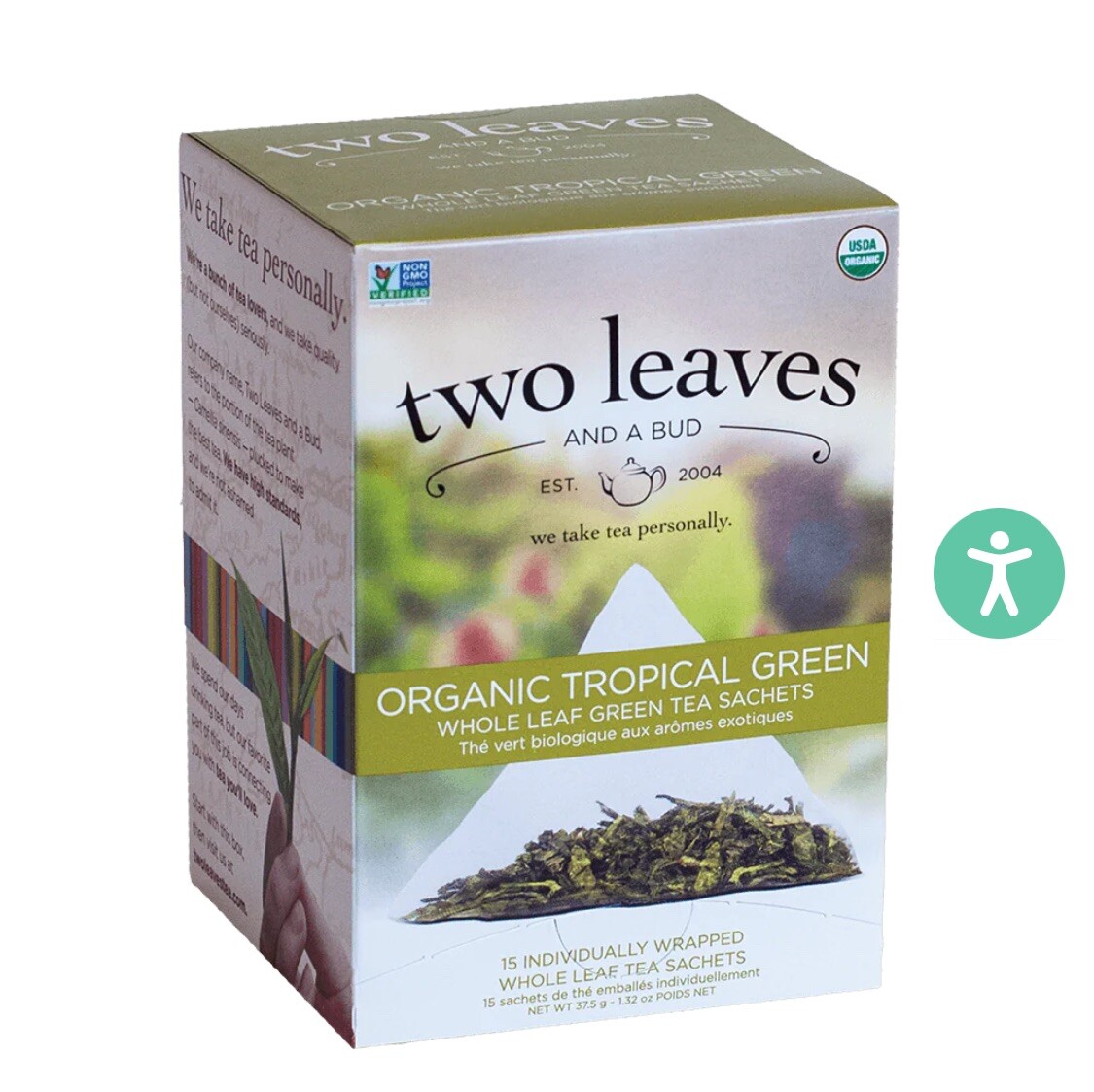 Organic Variety Pack Of 50 Single Packaged TWO LEAVES AND A BUD Tea Sachets