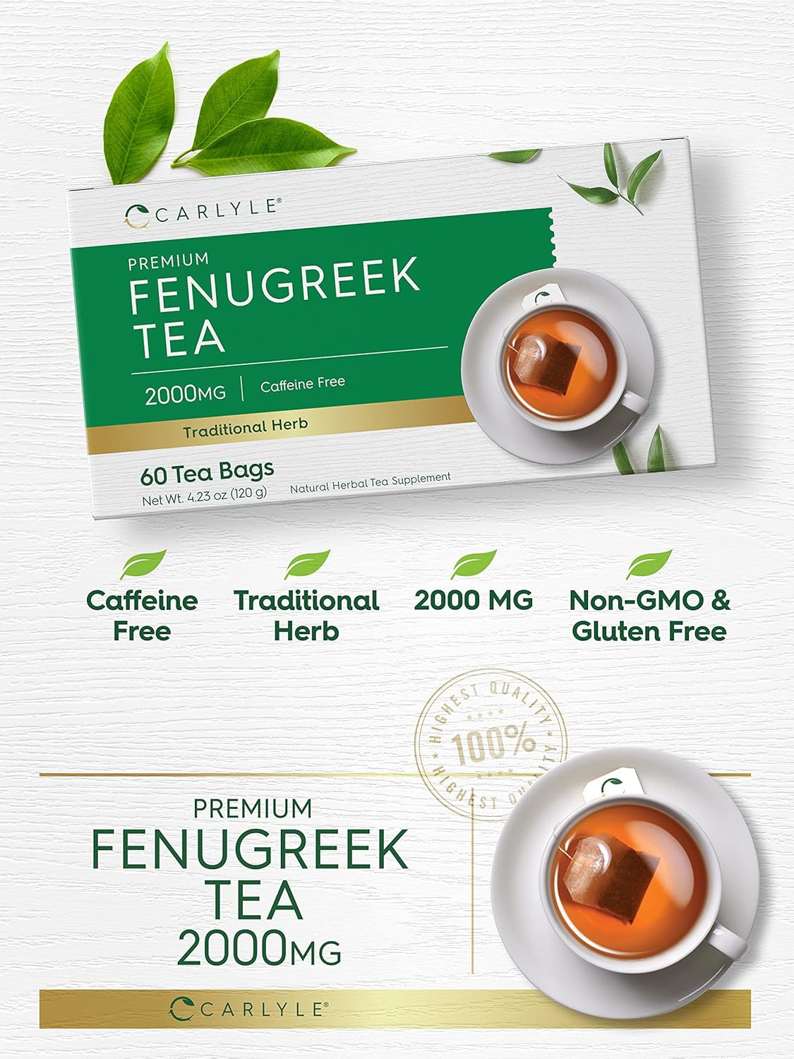 Fenugreek Seed Tea | 60 Tea Bags | No Caffeine | Vegetarian, Non-Gmo & Gluten Fr