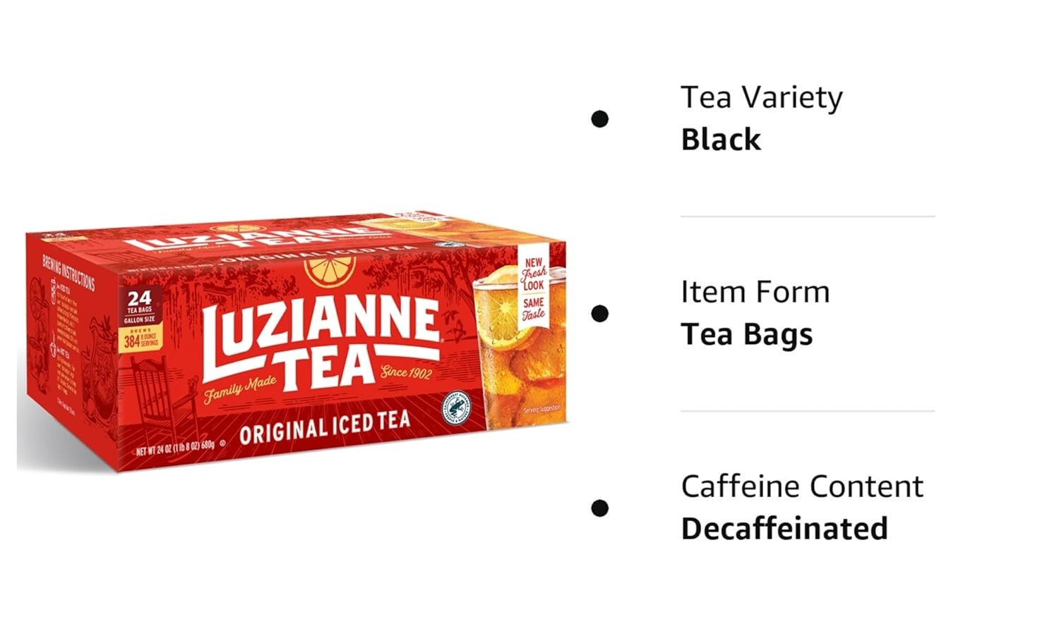 Luzianne Unsweetened Iced Tea Bags Gallon Size 24ct Box (Pack of 1)