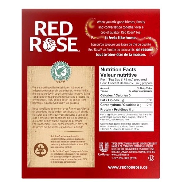 Red Rose Orange Pekoe Tea Bags 72ct, (Imported from Canada)