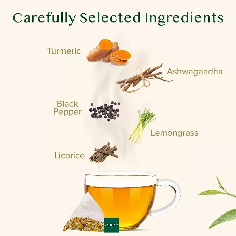 VAHDAM, Turmeric Ashwagandha Herbal Tea Bags 100% Pure Herbal Blend (50 Count)