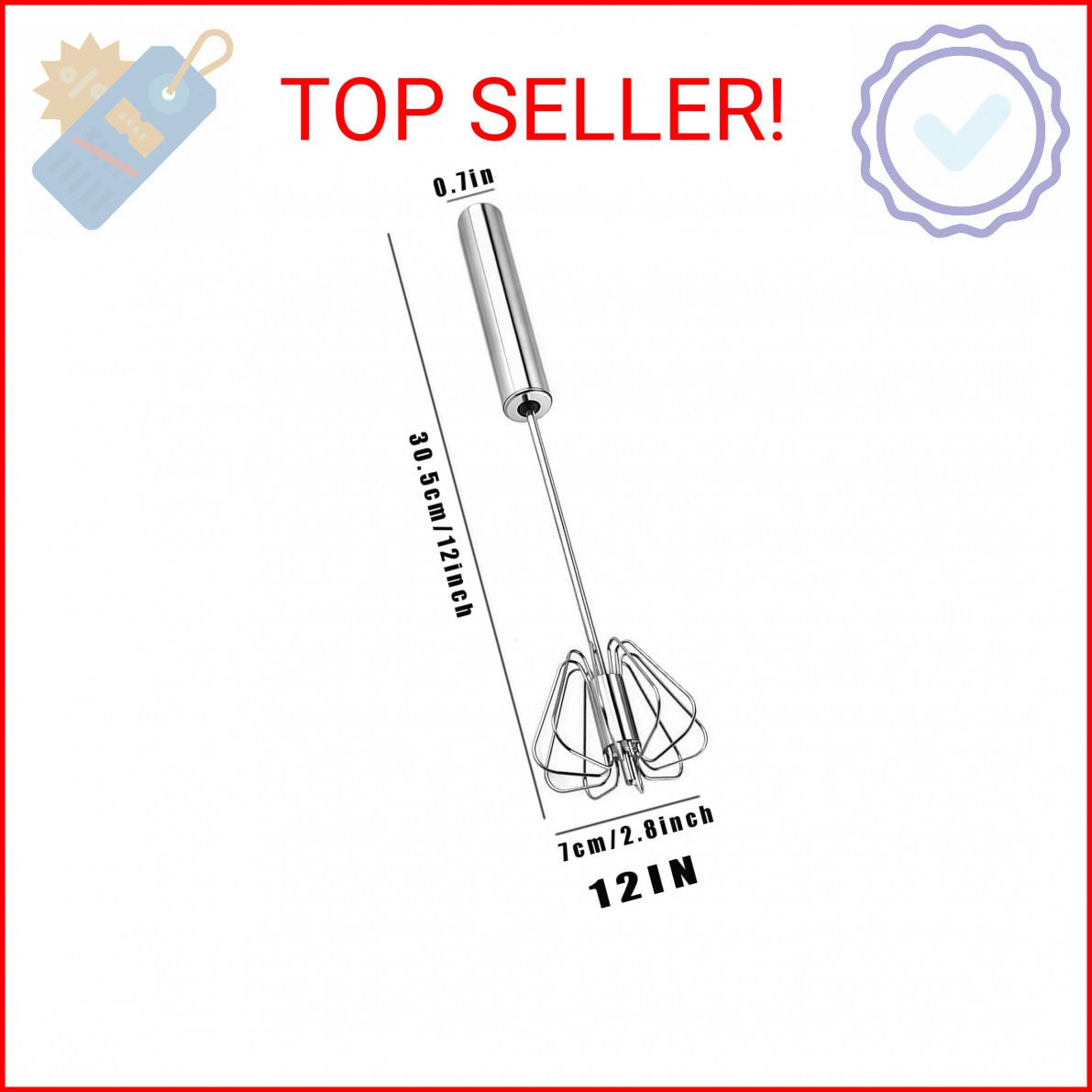 Digead Stainless Steel Egg Whisk, Hand Push Rotary Whisk Blender, Versatile Milk