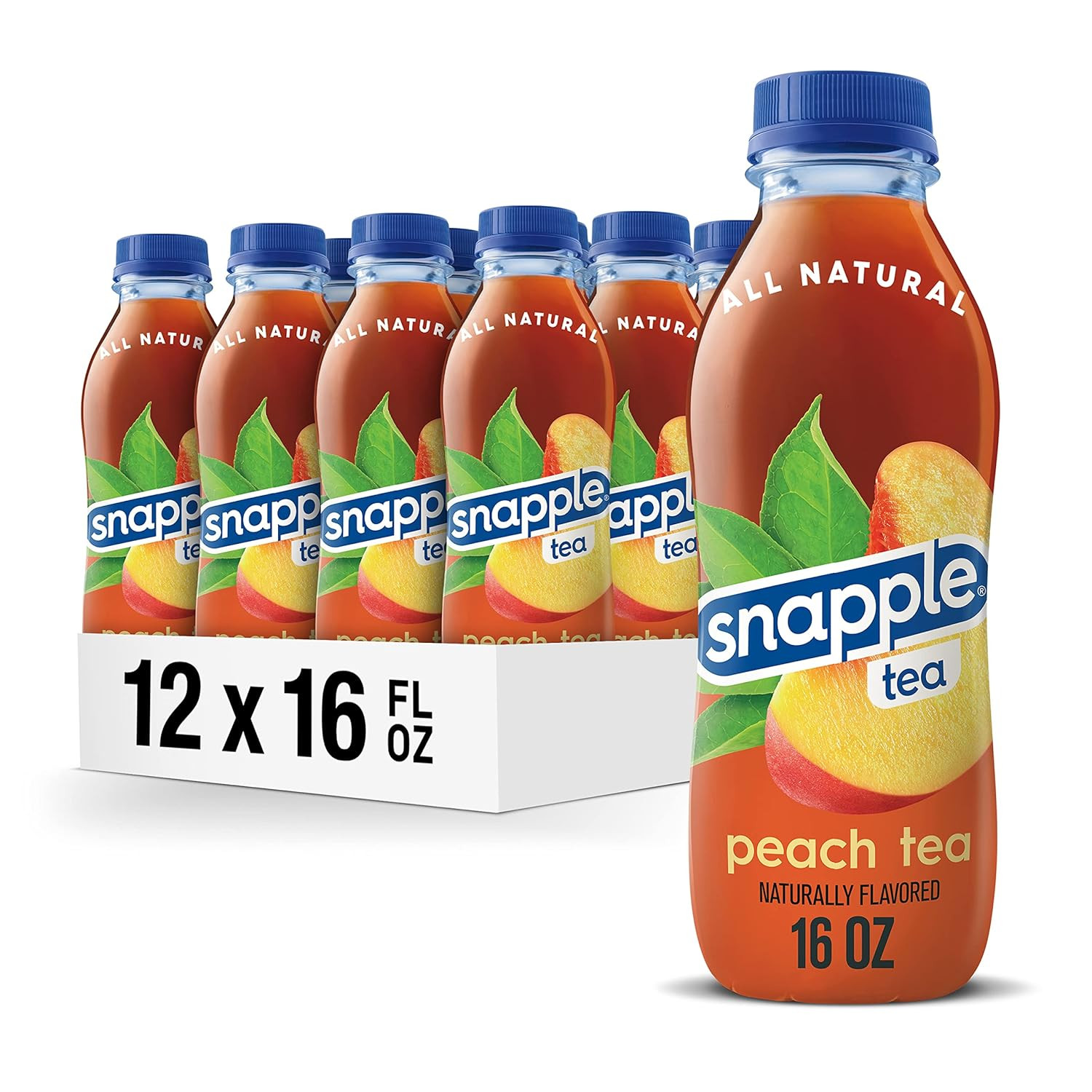 Snapple Peach Tea, 16 Fl Oz Recycled Plastic Bottle, Pack of 12