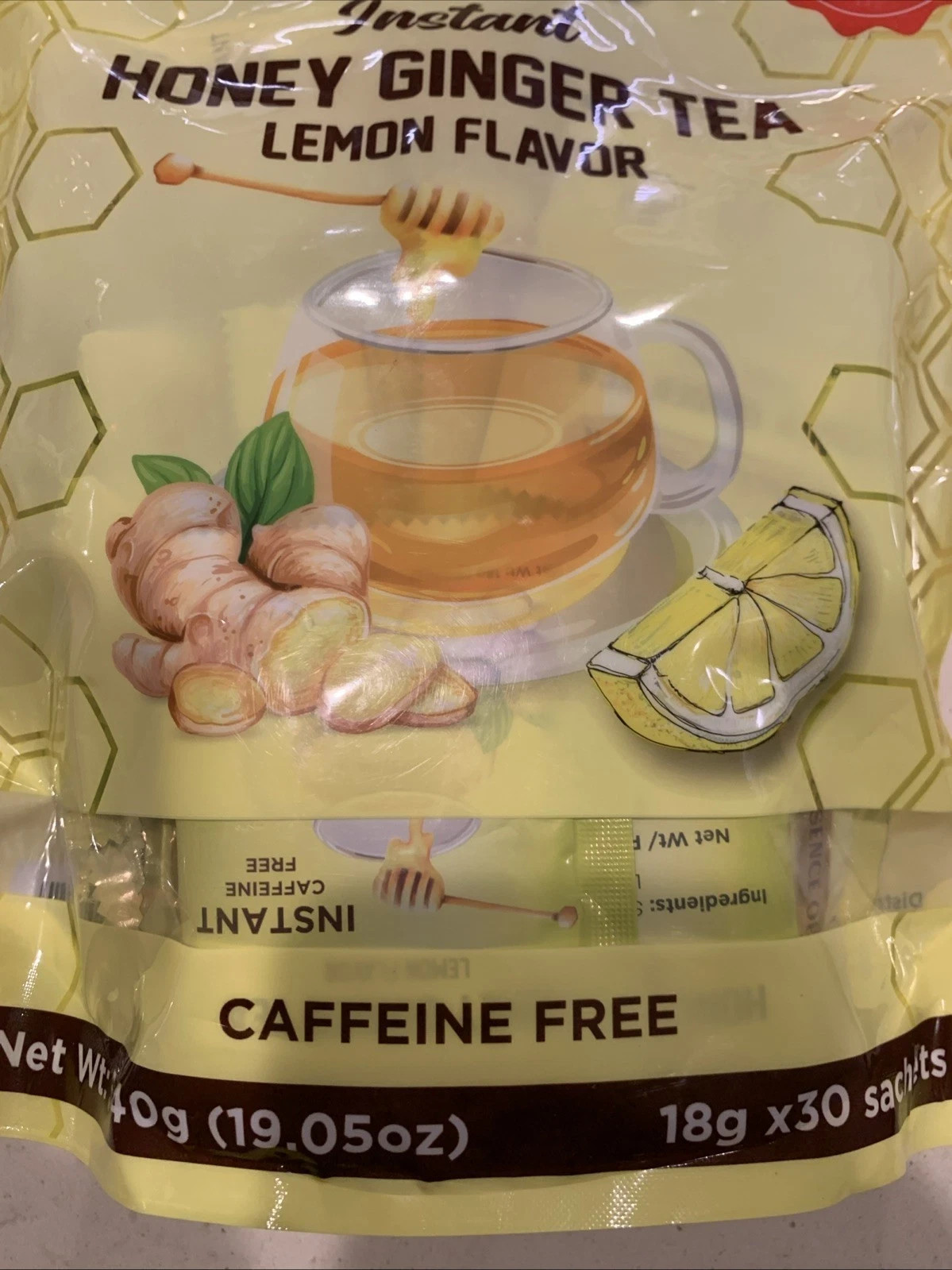 Pack of Lemon Ginger Tea Instant Ginger Honey Crystals, 30 Sachets Instant