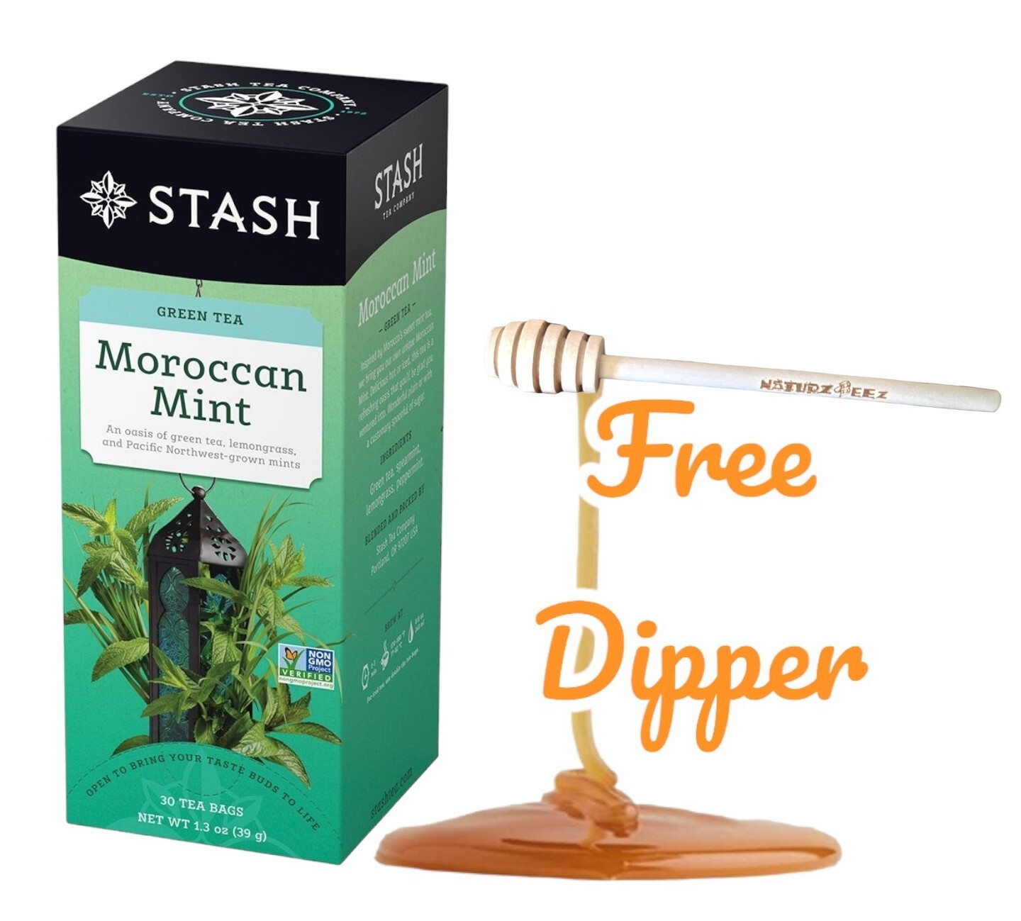 MOROCCAN MINT TEA 30 Bags Free Dipper (Not 20) Non-GMO REFRESHING HERB STASH
