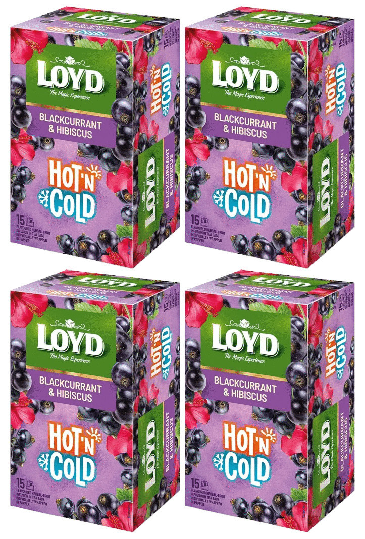 4 LOYD BLACKCURRANT & HIBISCUS Flavor HOT’n COLD Fruit Tea Boxes 30g 1.05oz