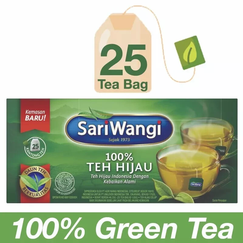 1 Box Sariwangi Teh Hijau Indonesia 100% Green Tea Contains 25 Tea Bag