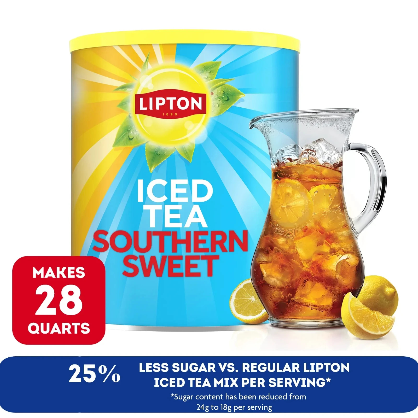 Lipton Reduced Sugar Southern Sweet Iced Tea Mix, 28 Quarts Fast Shipping.