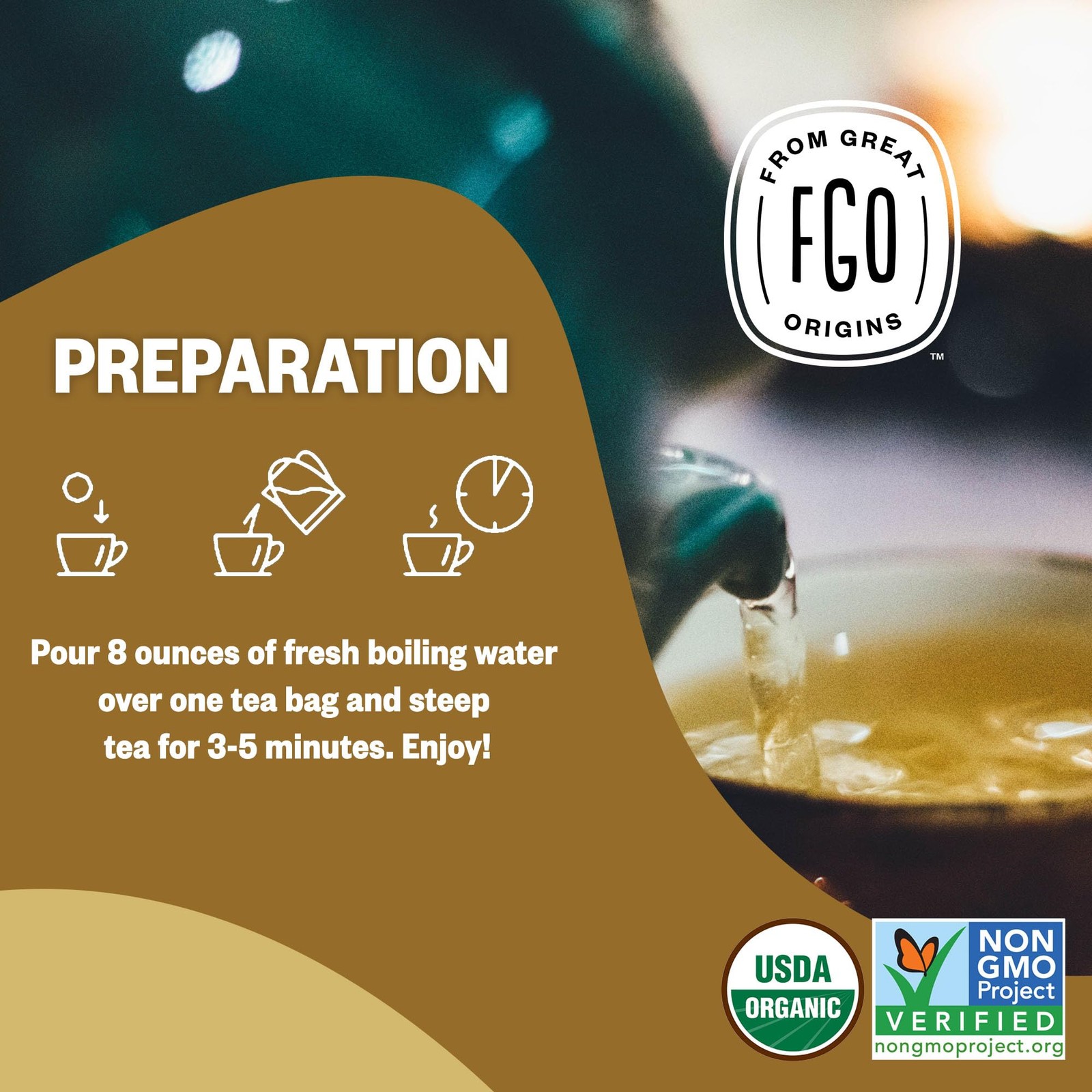 FGO Organic Chamomile Tea, 100 Count, Eco-Conscious Tea 100 Count (Pack of 1)