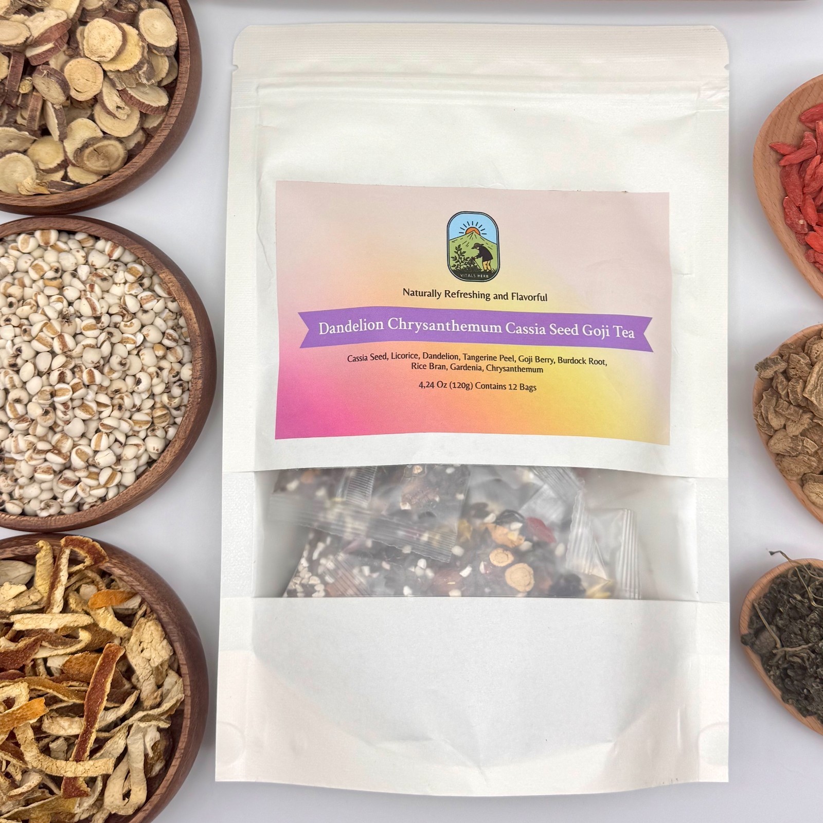 Dandelion Wolfberry Chrysanthemum Herbal Tea Cassia Burdock 120g 12bags Vitals
