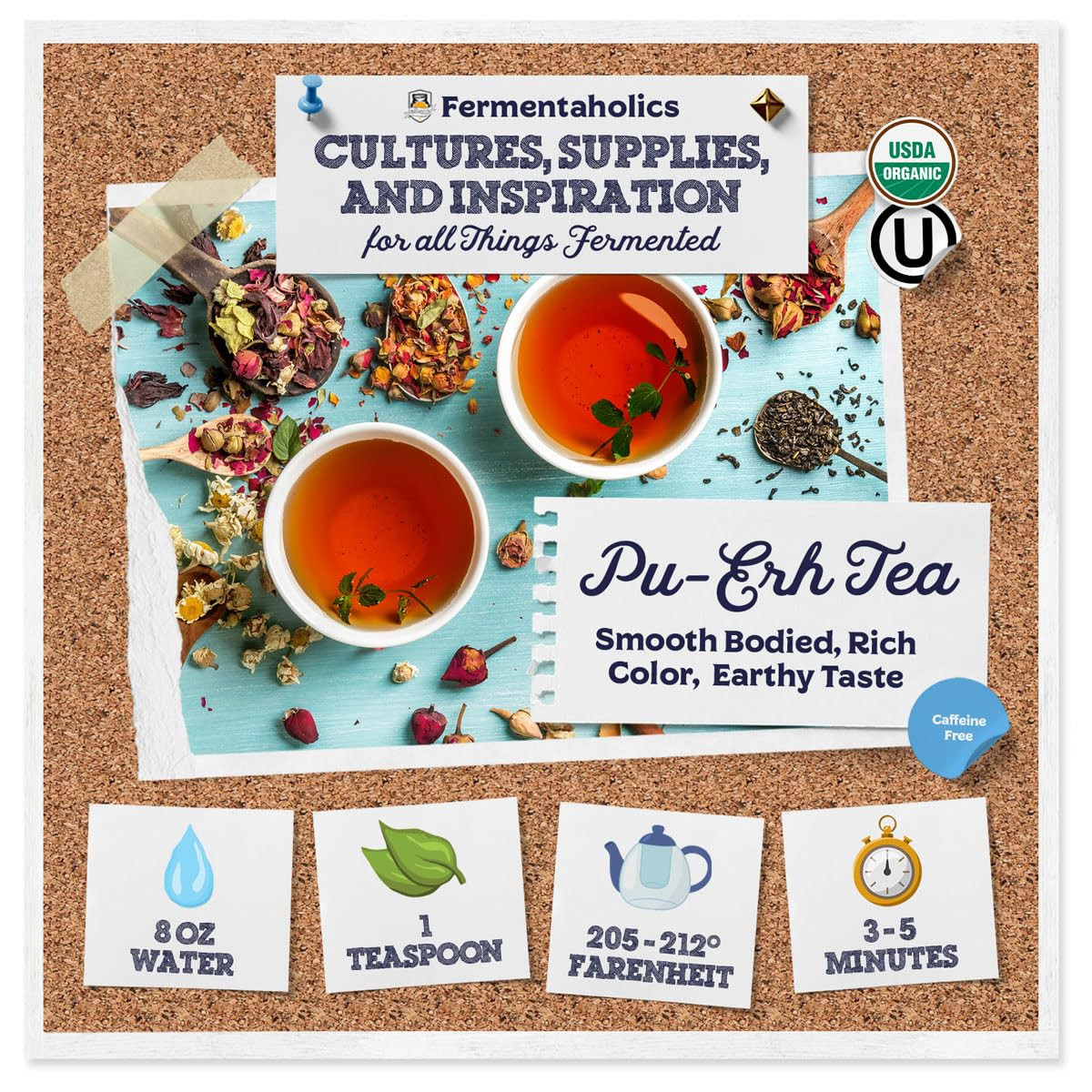 Fermentaholics Organic Cooked (Shou) Pu-Erh Tea Leaves – 4 Oz – USDA Organic & O