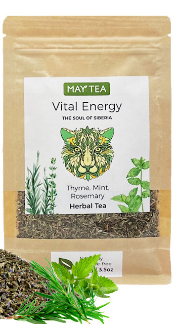 Herbal Tea VITAL ENERGY blend THYME MINT & ROSEMARY Loose 100g Caffeine free RF