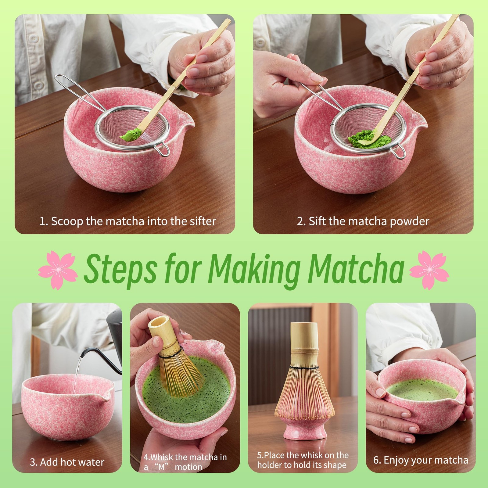 TEANAGOO Matcha Whisk Set,7 Pcs Matcha Set Pink,Ceremony Matcha Kit,Matcha Te…