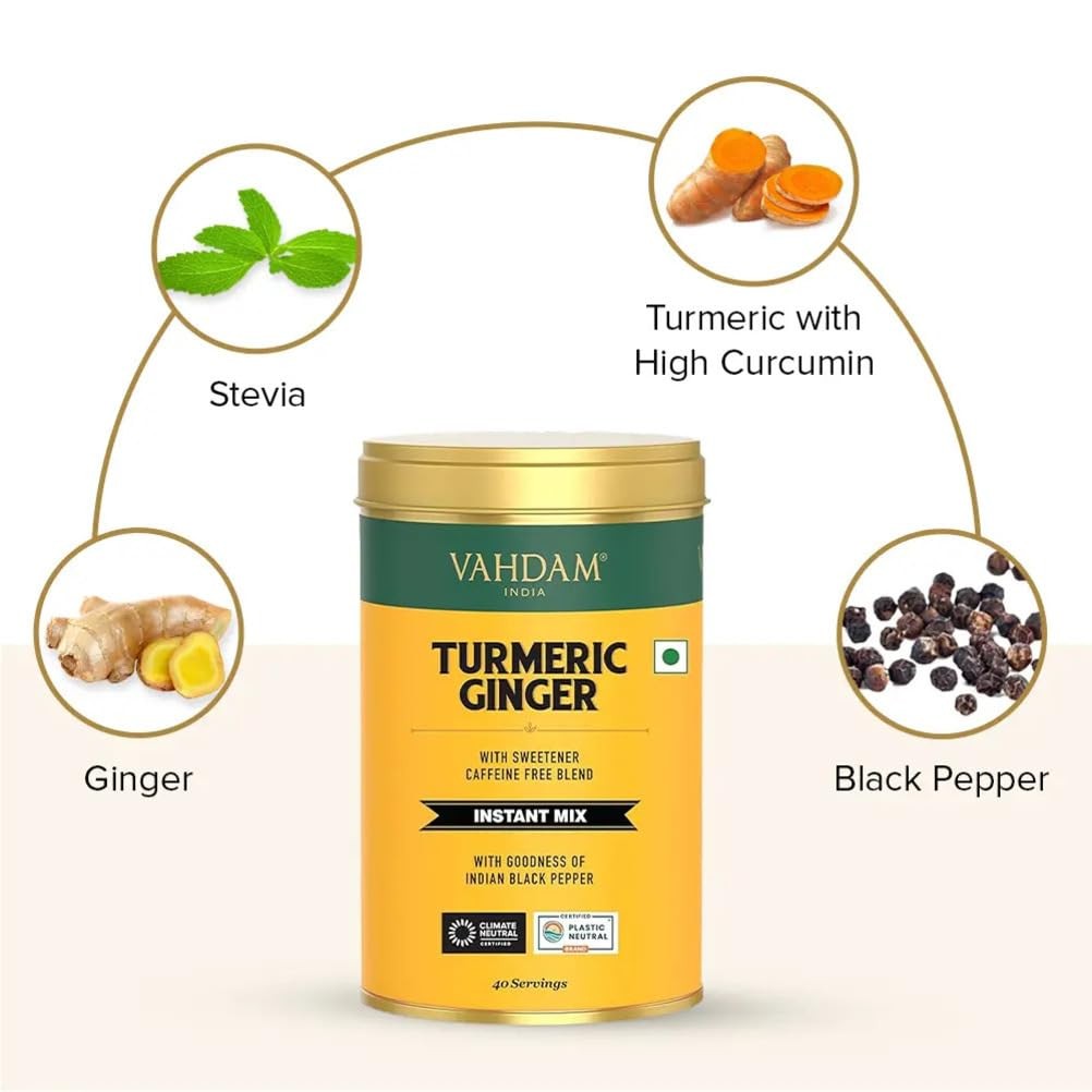 , Golden Milk Powder/Turmeric Ginger Latte Mix (100g, 40 Cups) Caffeine-Free …