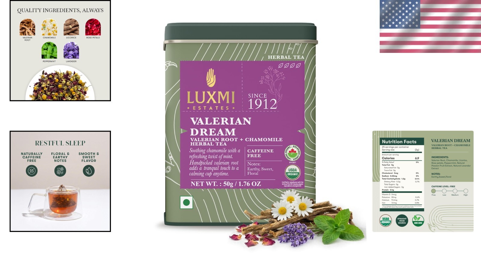 Caffeine Free Organic Loose Leaf Sleep Tea with Valerian & Chamomile – 50g
