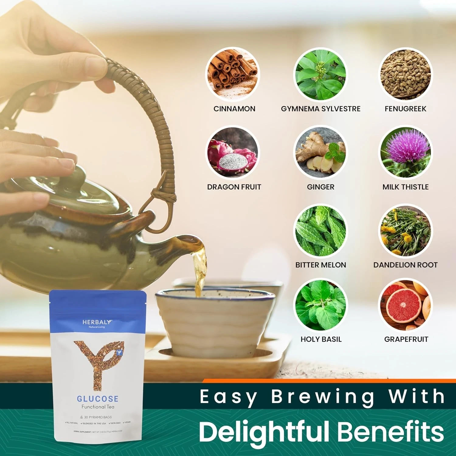 Herbaly Glucose Functional Tea – Vitality & Wellness – Gymnema Sylvestre, Ceylon