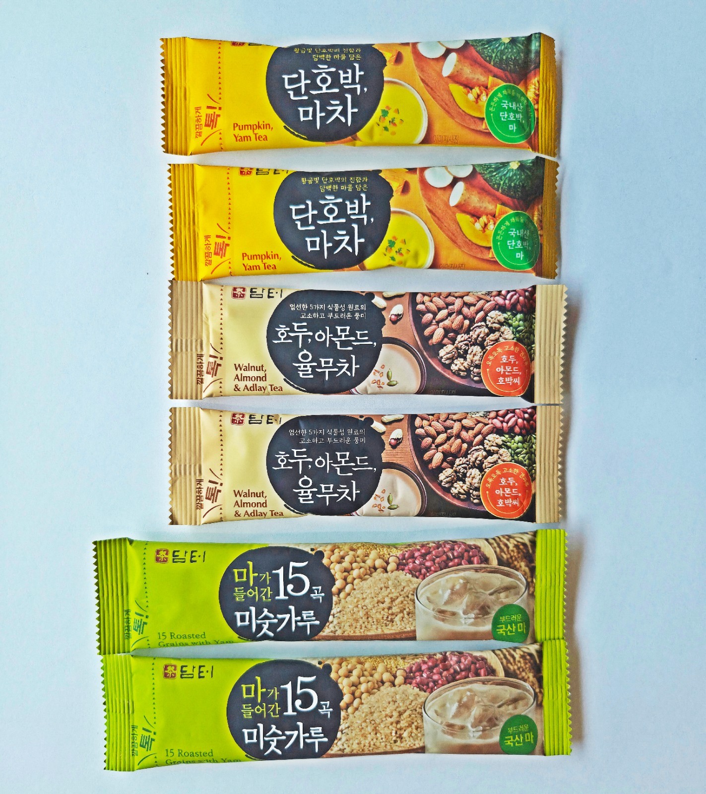 Damtuh Korean Premium Tea & Misu Garu Stick Mix, 15 Grains, Iced Tea Lemon & Pea