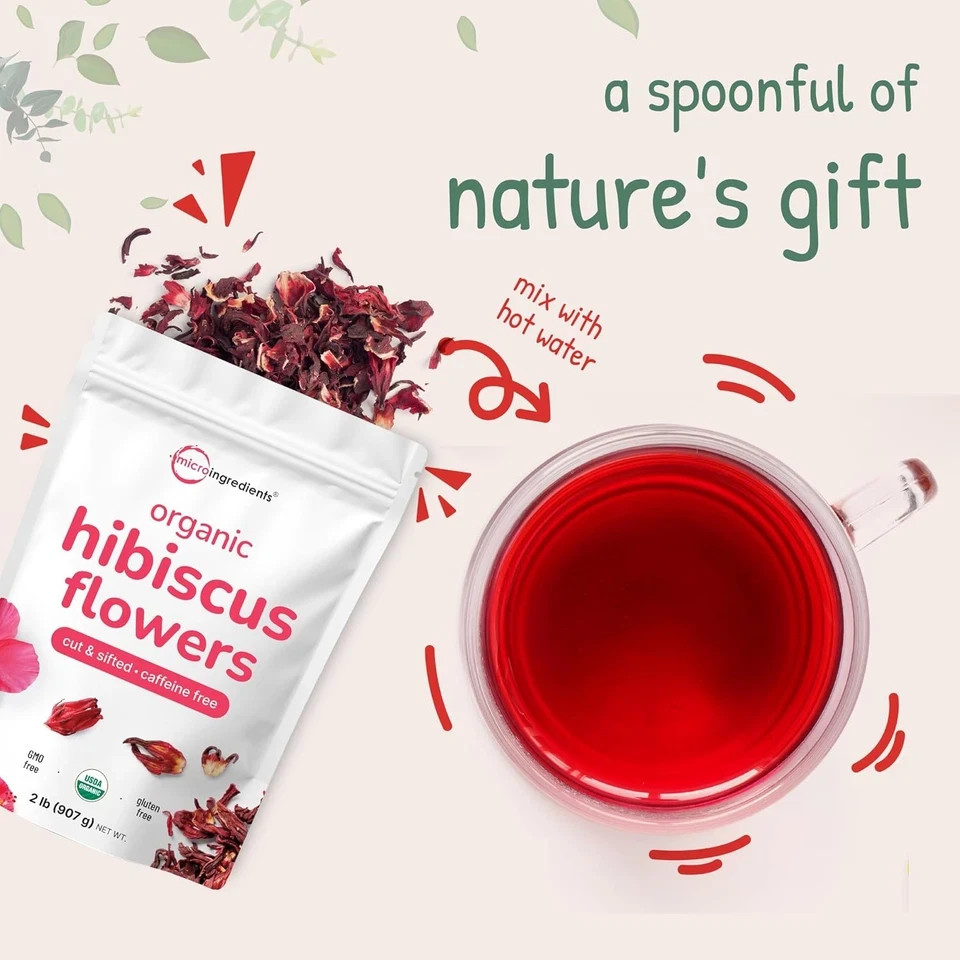 Organic Hibiscus Flowers, 2Lbs (450+Cups) | Flor De Jamaica, Loose Leaf Tea