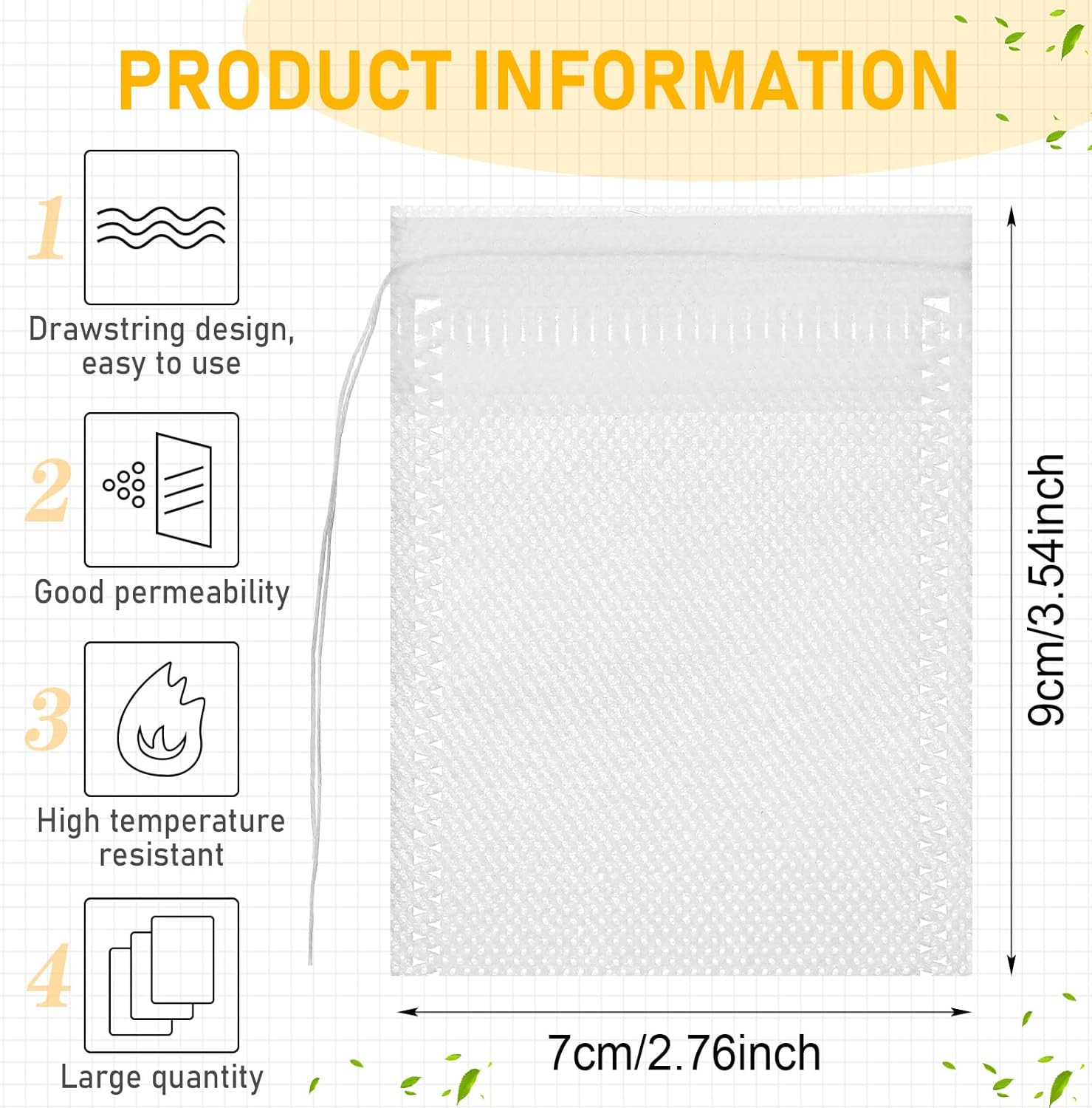 1000 Pcs Disposable Tea Bags Bulk for Loose Leaf Tea Drawstring Empty Coffee Sac