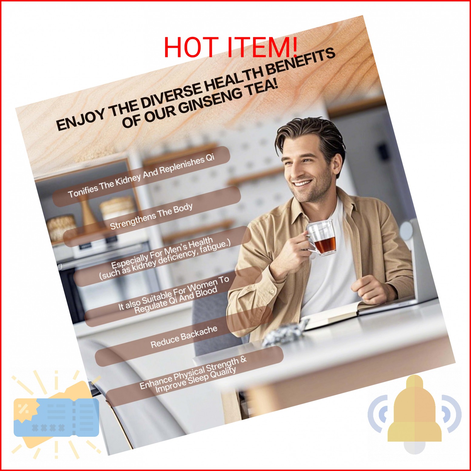 Monbrizz kidney tea formula Ginseng Six treasure tea te divina, maca root, Goji