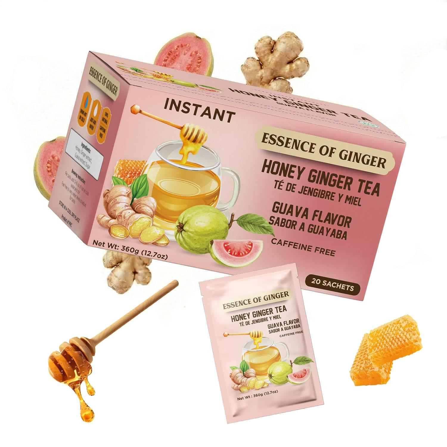 Essence of Ginger Honey Ginger Soursop Herbal Tea 20 Instant Tea Powder Packets