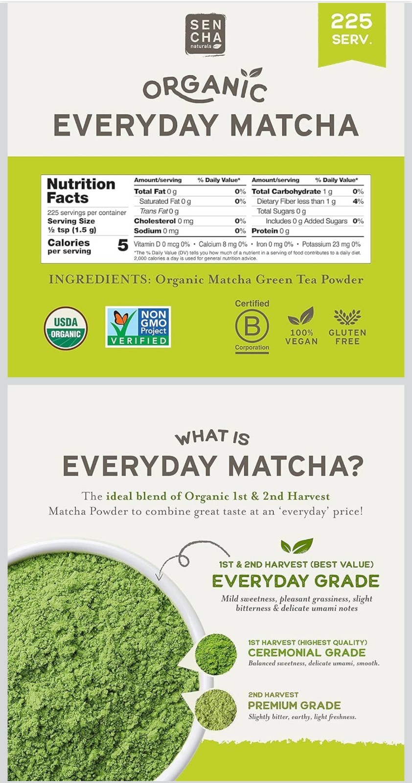 Sencha Naturals Everyday Matcha Green Tea Powder, 12 Ounce, EXP DATE 07/2027