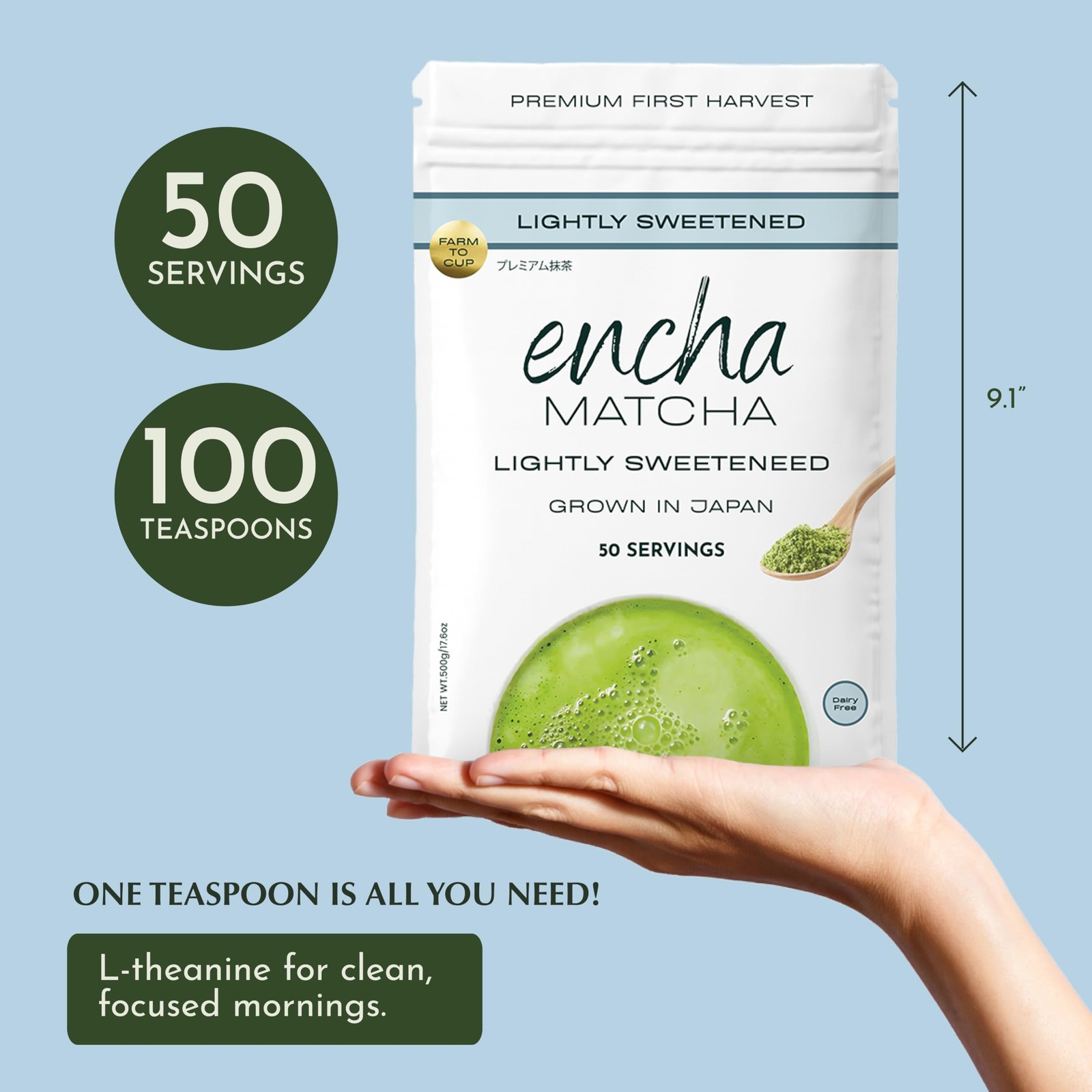 Encha Matcha Latte Powder Sweetened Lightly Sweet Matcha Powder First Harve…