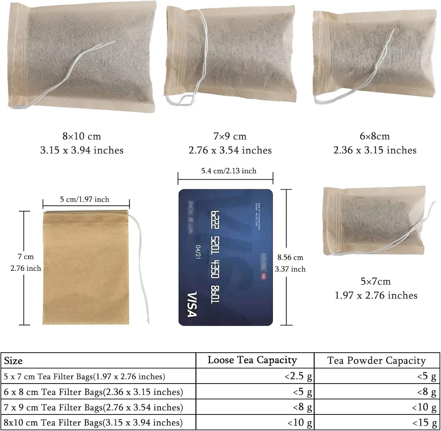 600 Pcs Disposable Tea Filter Bags for Loose Tea Drawstring Empty Tea Bags